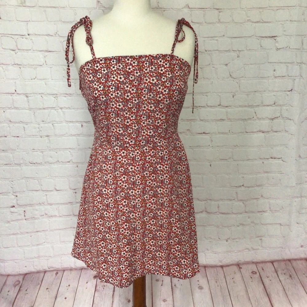 SHEIN Red Floral Sleeveless Dress - Size XS